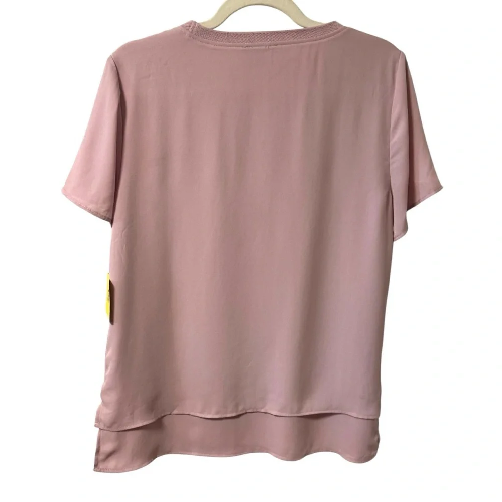 Hilary Radley Women’s Double Layer Short Sleeve Blouse Pink Small Flowy Summer - Picture 3 of 5